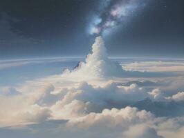 AI generated Orbiting Above Cloud Looking at the Celestial Starry Sky and Planet Far Beyond photo