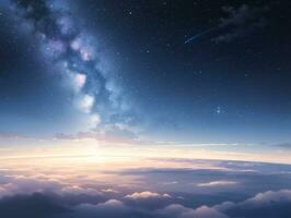 AI generated Orbiting Above Cloud Looking at the Celestial Starry Sky and Planet Far Beyond photo