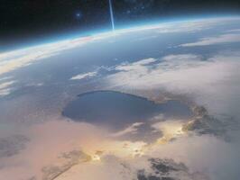 AI generated Orbiting Above Cloud Looking at the Celestial Starry Sky and Planet Far Beyond photo