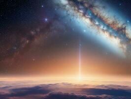 AI generated Orbiting Above Cloud Looking at the Celestial Starry Sky and Planet Far Beyond photo