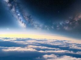 AI generated Orbiting Above Cloud Looking at the Celestial Starry Sky and Planet Far Beyond photo