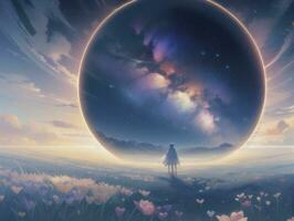 AI generated Mysterious Beautiful Planet On Starry Sky Illustration photo