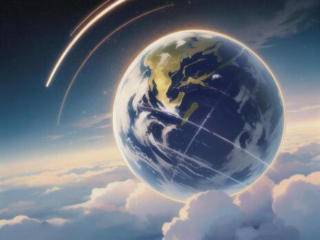 AI generated Mysterious Beautiful Planet On Starry Sky Illustration photo