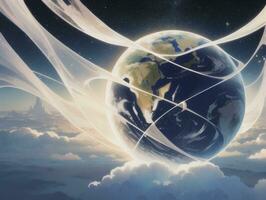 AI generated Mysterious Beautiful Planet On Starry Sky Illustration photo