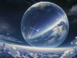 AI generated Mysterious Beautiful Planet On Starry Sky Illustration photo
