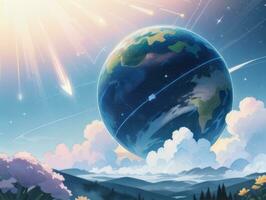 AI generated Mysterious Beautiful Planet On Starry Sky Illustration photo