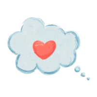 un corazón en un nube con un pensamiento burbuja, pensamiento nube con un corazón en el centro, ilustración de que cae en amor concepto png