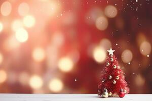 AI generated Merry christmas and happy new year, holidays greeting card with blurred bokeh background photo