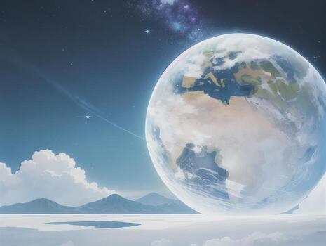 AI generated Mysterious Beautiful Planet On Starry Sky Illustration photo