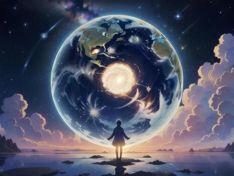 AI generated Mysterious Beautiful Planet On Starry Sky Illustration photo