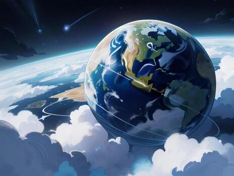 AI generated Mysterious Beautiful Planet On Starry Sky Illustration photo