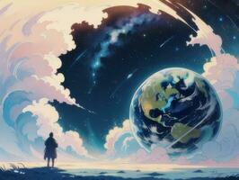 AI generated Mysterious Beautiful Planet On Starry Sky Illustration photo