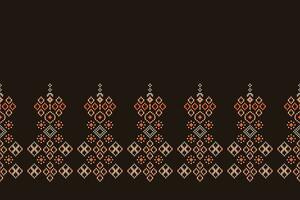Ethnic geometric fabric pattern Cross Stitch.Ikat embroidery Ethnic oriental Pixel pattern brown background. Abstract,vector,illustration. Texture,clothing,scarf,decoration,carpet,silk wallpaper. vector