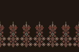 Ethnic geometric fabric pattern Cross Stitch.Ikat embroidery Ethnic oriental Pixel pattern brown background. Abstract,vector,illustration. Texture,clothing,scarf,decoration,carpet,silk wallpaper. vector