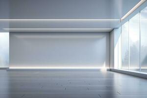 AI generated 3d rendered Modern Hall Interior Background Empty room with a huge window. minimal with copy space photo