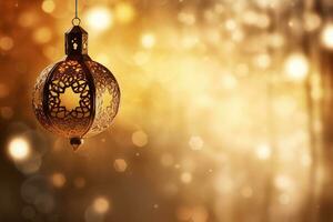 ai generado colgando ornamental Arábica linterna brillante para musulmán santo mes Ramadán kareem foto