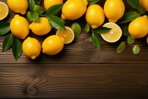 AI generated lemon fruit on isolated kitchen table background professional advertising photography photo