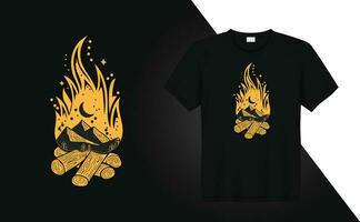 Campfire tshirt design Camp burning bonfire with flame for camping tshirt print vector