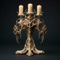 AI generated Antique Candle Holder With Flame photo