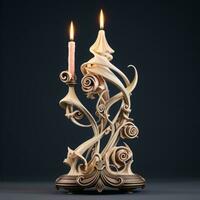 AI generated Antique Candle Holder With Flame photo