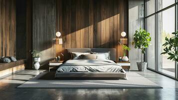 AI generated Bedroom interior design minimal aesthetic 3d rendered photo