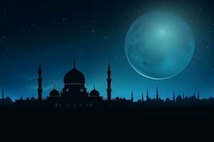 AI generated a mosque in night and moon in background ramadan kareem celebration photo