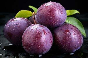 AI generated plum fruit in the kitchen table professional advertising food photography photo