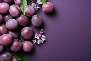 AI generated plum fruit in the kitchen table professional advertising food photography photo