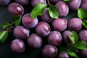 AI generated plum fruit in the kitchen table professional advertising food photography photo