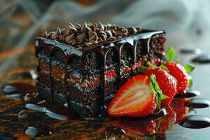 ai generado foto de fresa chocolate pastel aislado cocina mesa profesional publicidad comida fotografía