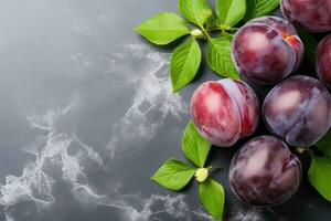 AI generated plum fruit in the kitchen table professional advertising food photography photo