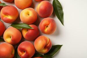 AI generated stock photo of peach fruit in the kitchen table professional advertising food photography