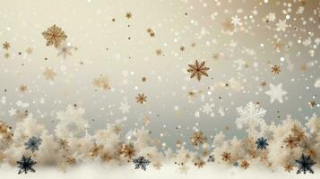 AI generated minimalistic winter background in beige shades with thin branches and flowers photo