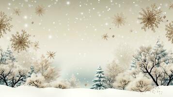 AI generated minimalistic winter background in beige shades with thin branches and flowers photo