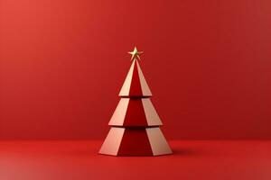 AI generated Red Christmas tree made with card paper copy space red isolated background photo