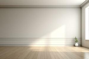 AI generated 3d rendered Modern Hall Interior Background Empty room with a huge window. minimal with copy space photo