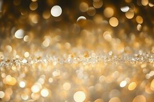 AI generated Golden Christmas bokeh background photo