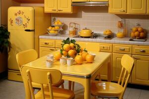 AI generated clean minimalist yellow style small kitchen professional advertising photography photo