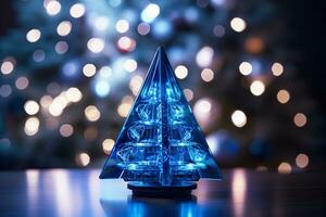 AI generated Abstract Blue shinny Christmas tree with bokeh background technology concept photo