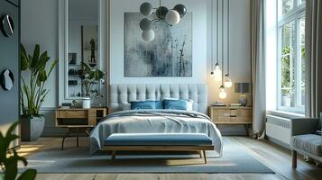 AI generated Bedroom interior design minimal aesthetic 3d rendered photo