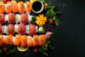 ai generado Sushi japonés comida aislado en cocina mesa profesional publicidad comida fotografía foto