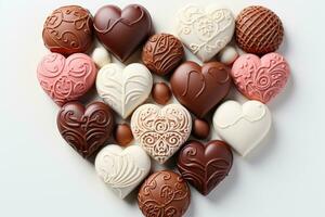 ai generado varios corazón conformado surtido chocolates Listo a ser servido profesional publicidad comida fotografía foto