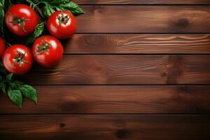 AI generated ripe tomato vegetables in the kitchen table professional advertising food photography photo