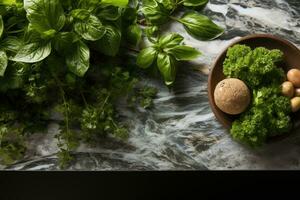 AI generated photo of food ingredients with a kitchen table background professional advertising food photography