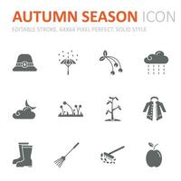 Collection of autumn season related solid icons. 64x64 Pixel Perfect. Editable Stroke vector