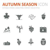 Collection of autumn season related solid icons. 64x64 Pixel Perfect. Editable Stroke vector