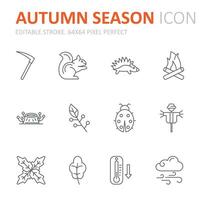 Collection of autumn season related line icons. 64x64 Pixel Perfect. Editable Stroke vector