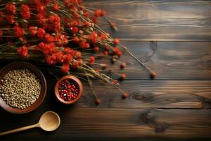 ai generado foto de comida ingredientes con un cocina mesa antecedentes profesional publicidad comida fotografía