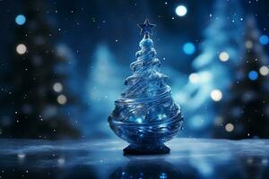 AI generated Abstract Blue shinny Christmas tree with bokeh background technology concept photo