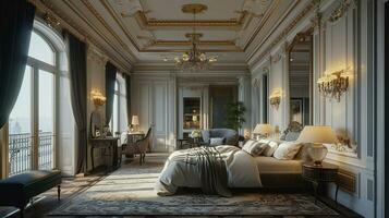 AI generated Bedroom interior design minimal aesthetic 3d rendered photo